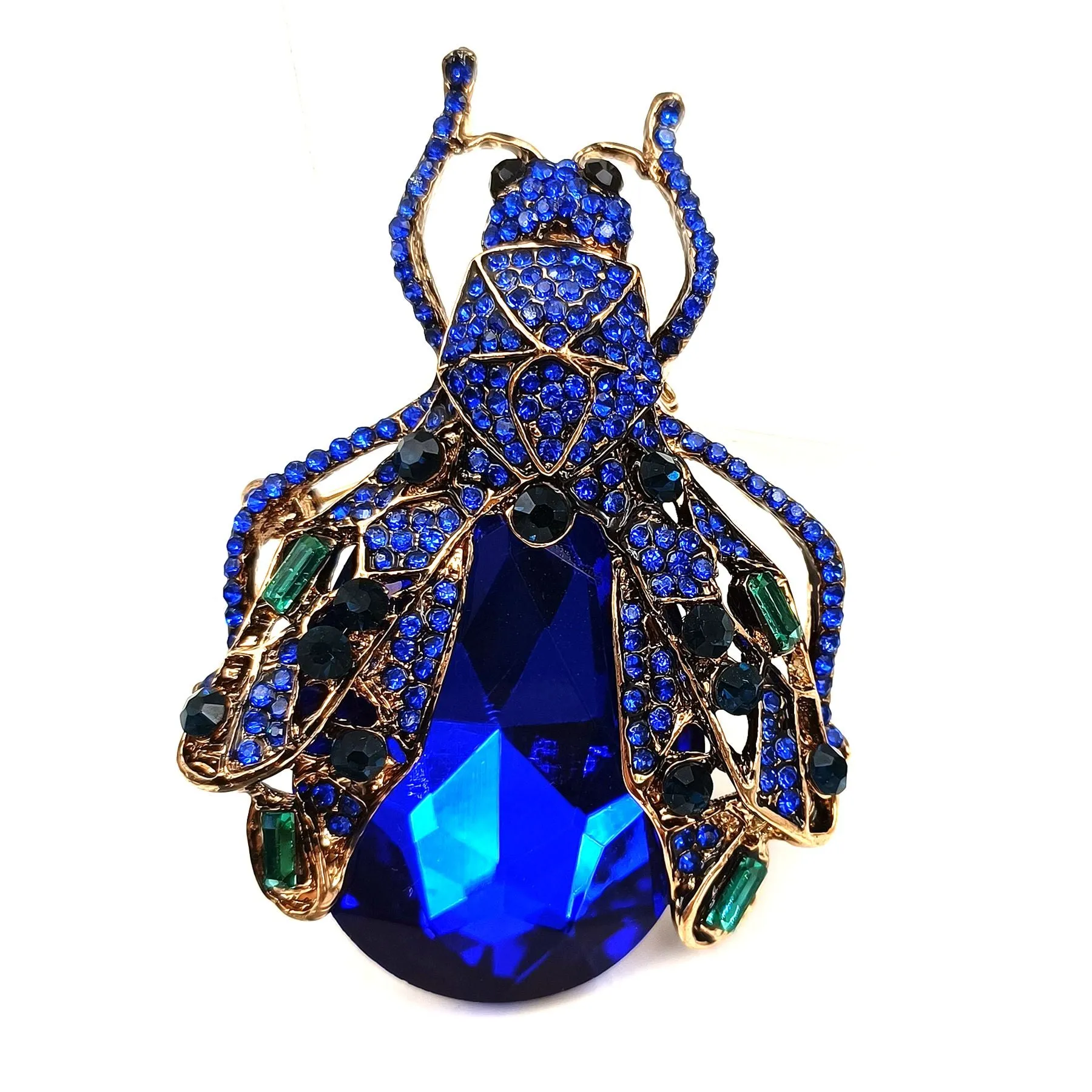 Fabulous Big Blue Fly Beetle Brooch Bug Pin Rhinestone Insect Jewelry