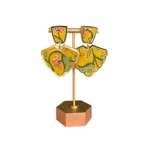 Fall Mustard Block-Print Fan Statement Earrings