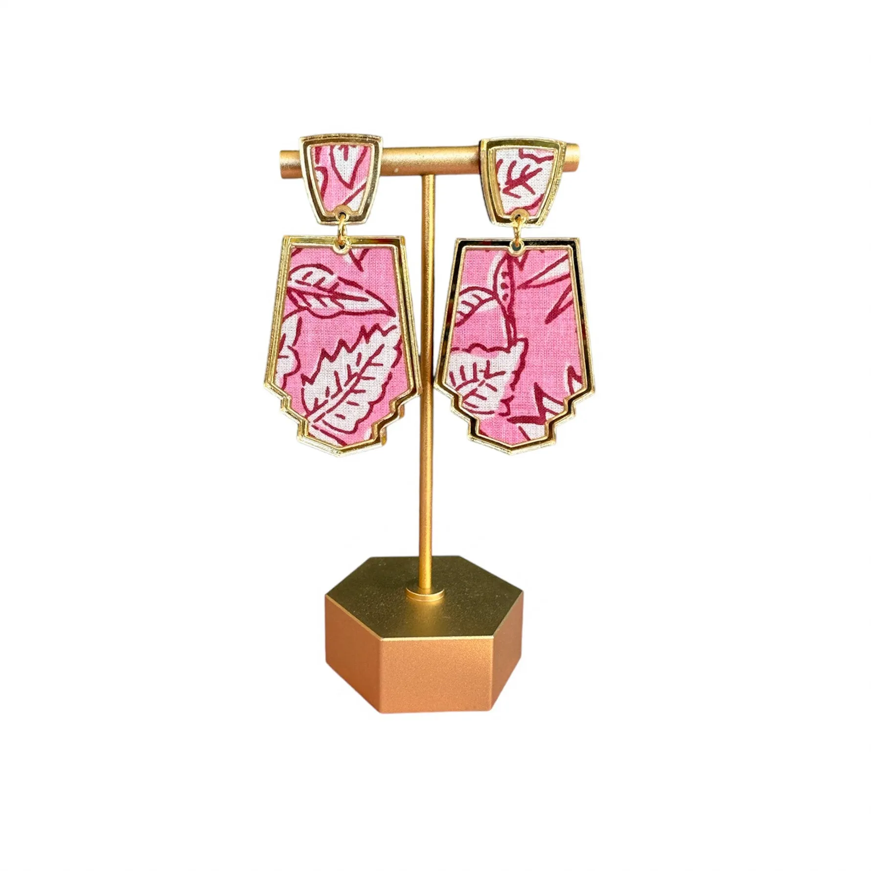 Fall Pink Block-Print Deco Statement Earrings