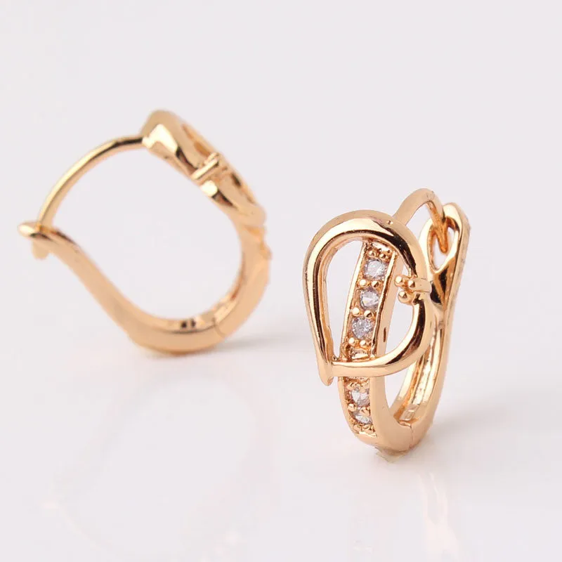 Fashion Heart Love Earrings for Women 18K Gold Plated White Stone Crystal CZ Zircon hoop Earrings Wedding Jewelry