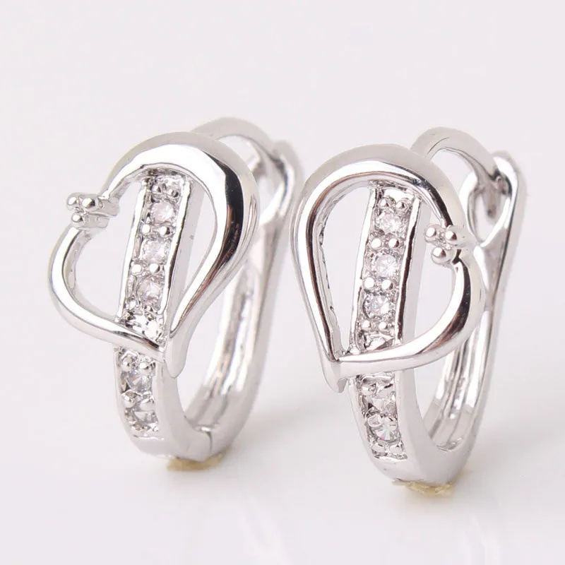 Fashion Heart Love Earrings for Women 18K Gold Plated White Stone Crystal CZ Zircon hoop Earrings Wedding Jewelry