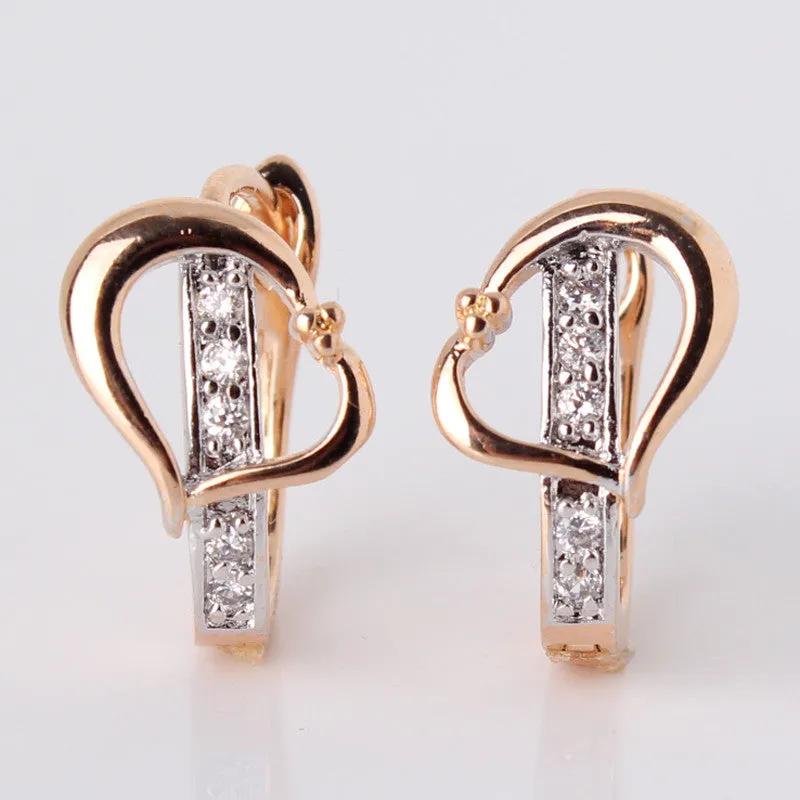 Fashion Heart Love Earrings for Women 18K Gold Plated White Stone Crystal CZ Zircon hoop Earrings Wedding Jewelry