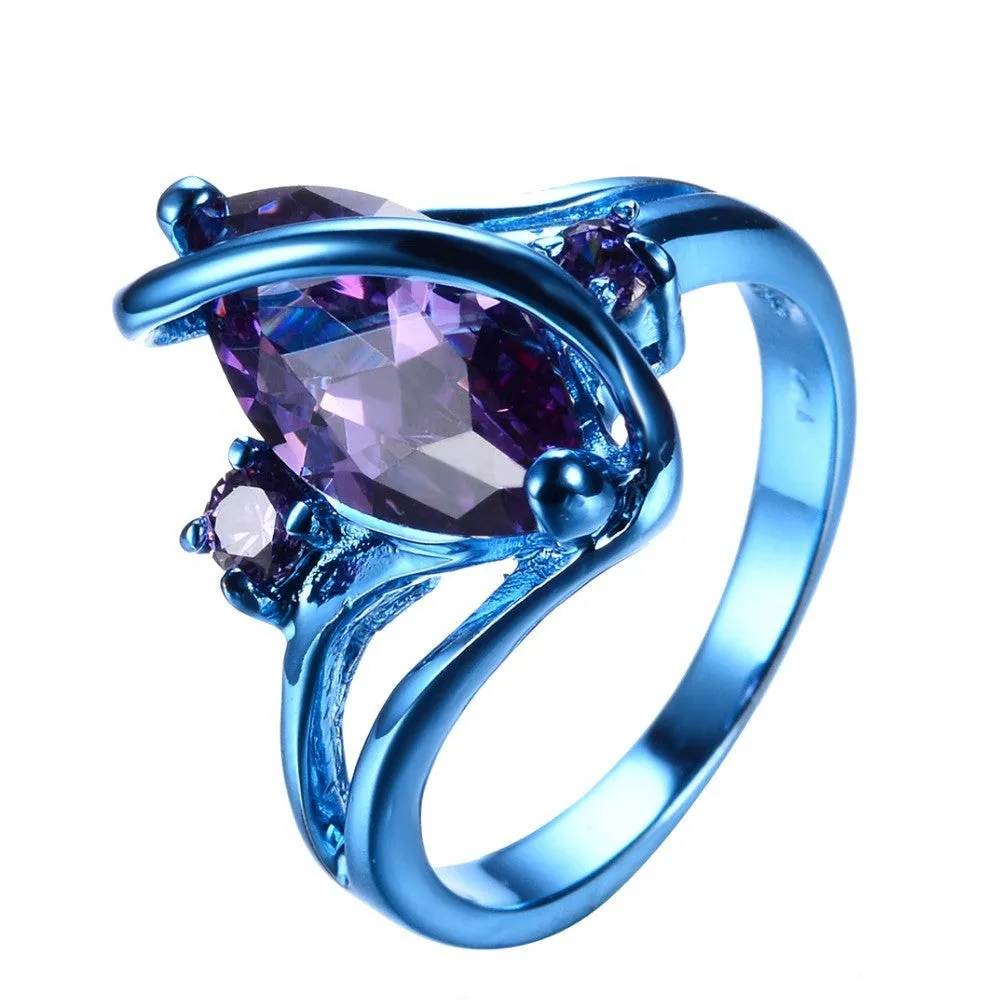 Fashion Male Female Blue Gold Ring Purple Ring Punk American Style Vintage Party Wedding Rings