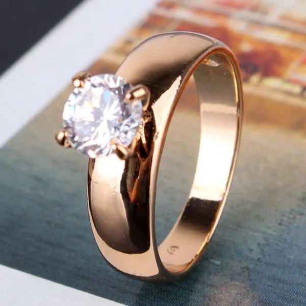 Fashion Statements Rings for Women 18K Gold Plated Round White Austrian Crystal Rings Zircon CZ Band Engagement Ring