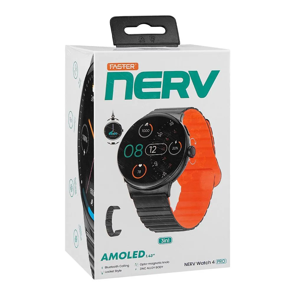 Faster 1.43" Amoled Display Nerv 4 Pro Smart Watch, 2 Straps   Neck Band, Grey