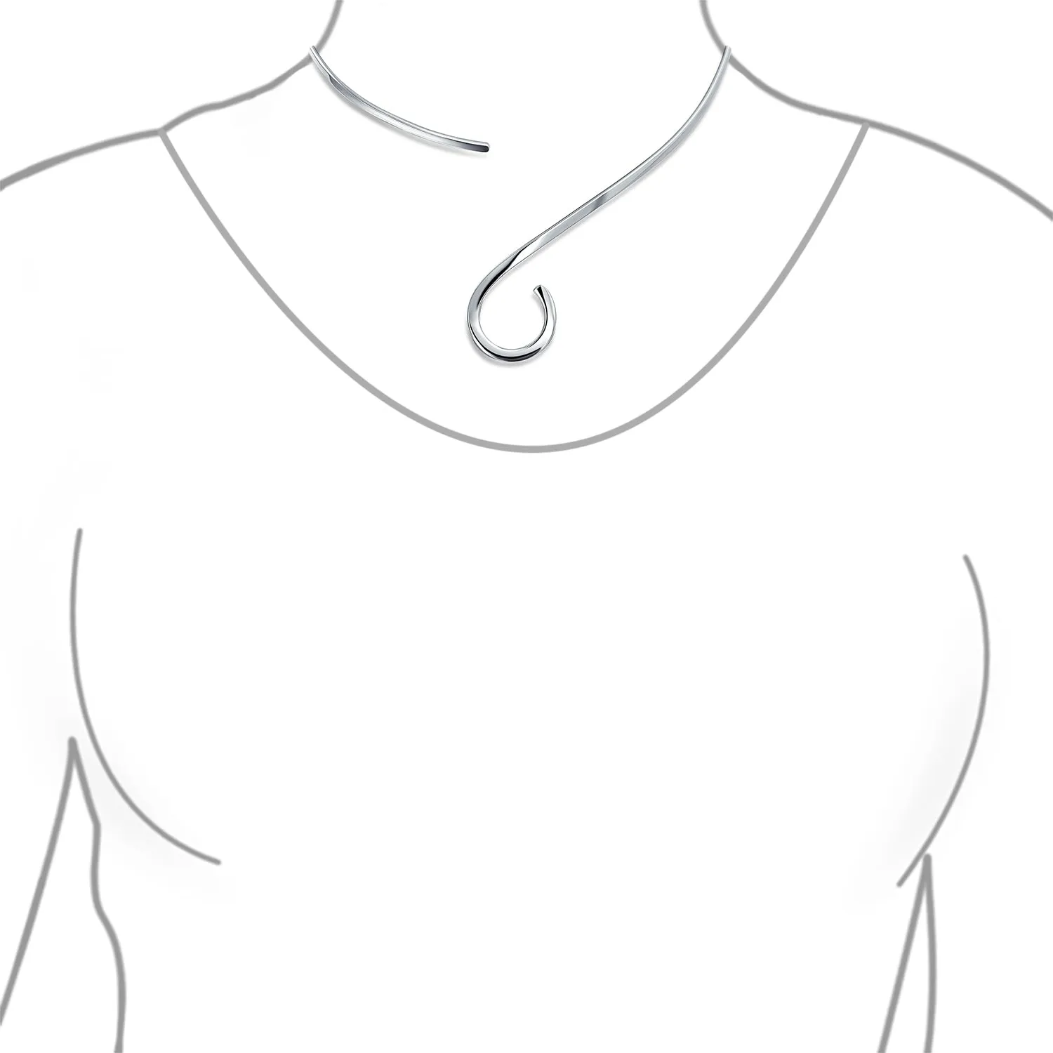 Fine Modern Choker Necklace with V Swirl Ball Shape Geometric Collar Silver
