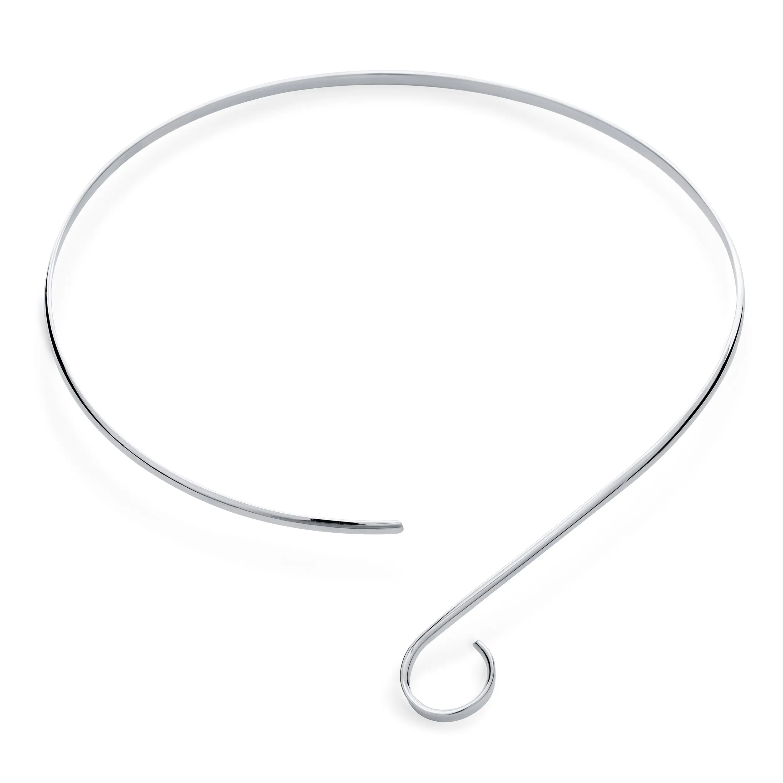 Fine Modern Choker Necklace with V Swirl Ball Shape Geometric Collar Silver