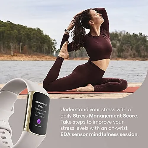 Fitbit Charge 5 Advanced Fitness & Health Tracker with Built-in GPS, Stress Management Tools, Sleep Tracking, 24/7 Heart Rate and More, Lunar White/Soft Gold, One Size (S &L Bands Included)