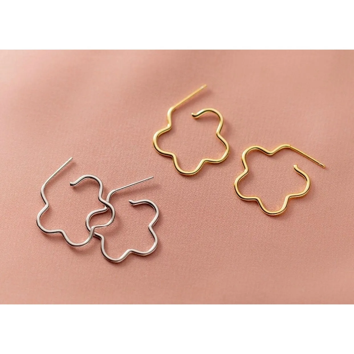 Flower Hoop Stud Earrings-SS038