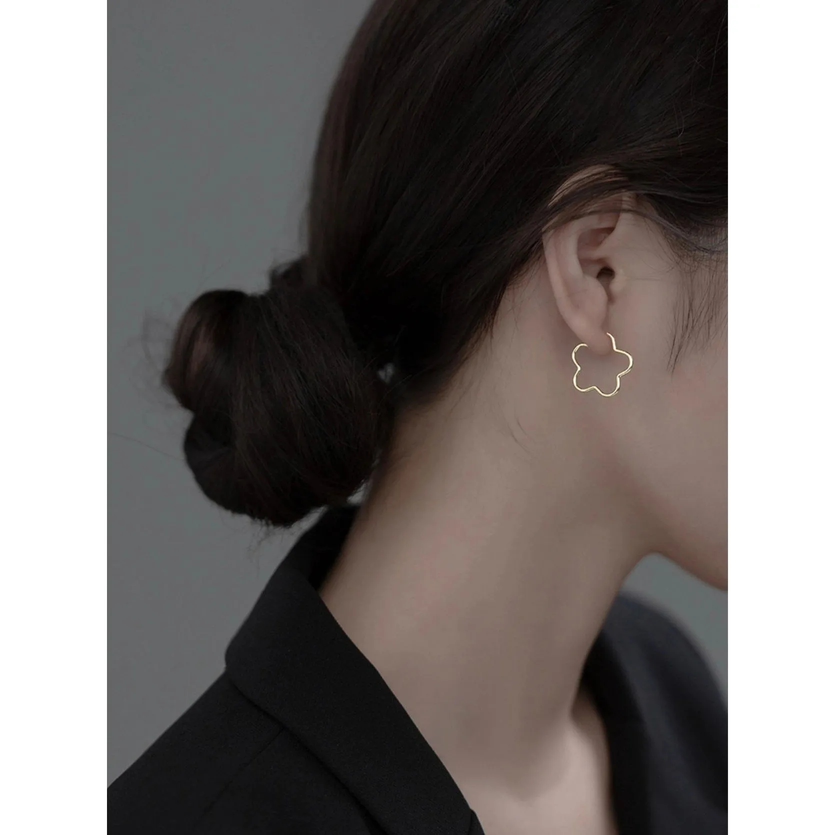 Flower Hoop Stud Earrings-SS038