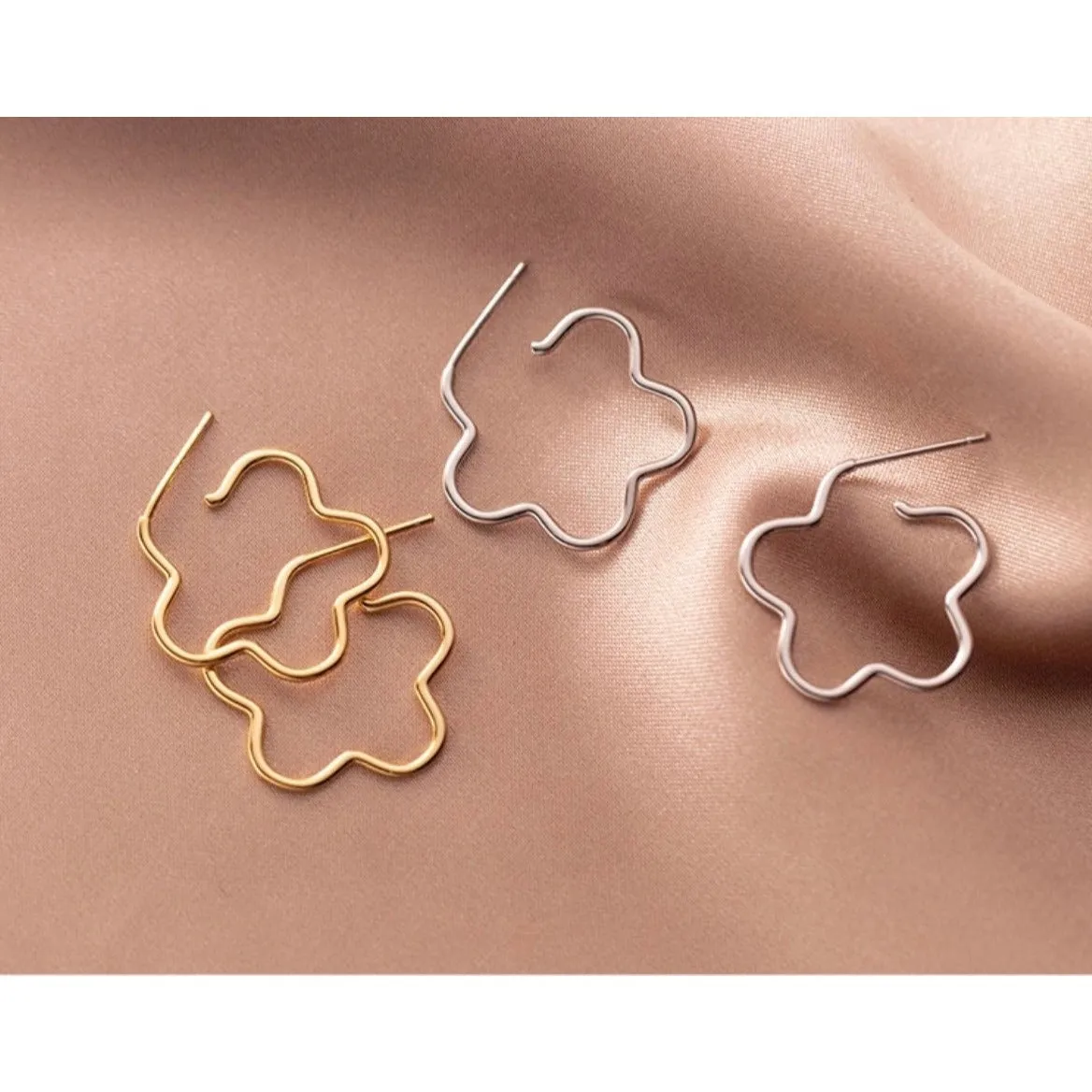 Flower Hoop Stud Earrings-SS038