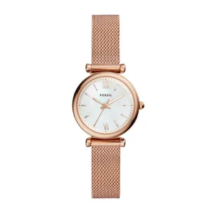 Fossil Carlie Rose Gold Mesh Bracelet Silver Dial Quartz Watch for Ladies - ES4433