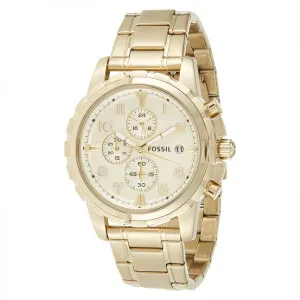 Fossil Dena Gold Stainless Steel Gold Dial Chronograph Quartz Watch for Gents - FS4867