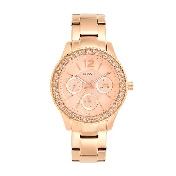 Fossil Stella Rose Gold Stainless Steel Rose Gold Dial Quartz Watch for Ladies - ES3590