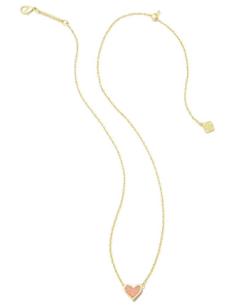 Framed Ari Heart Gold Short Pendant Necklace in Light Pink Drusy