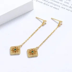 Fringe Emerald and Diamond Drop Earrings