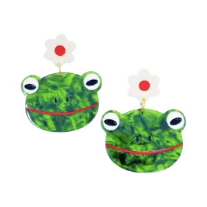 Frog and Flowers Acetate Earrings