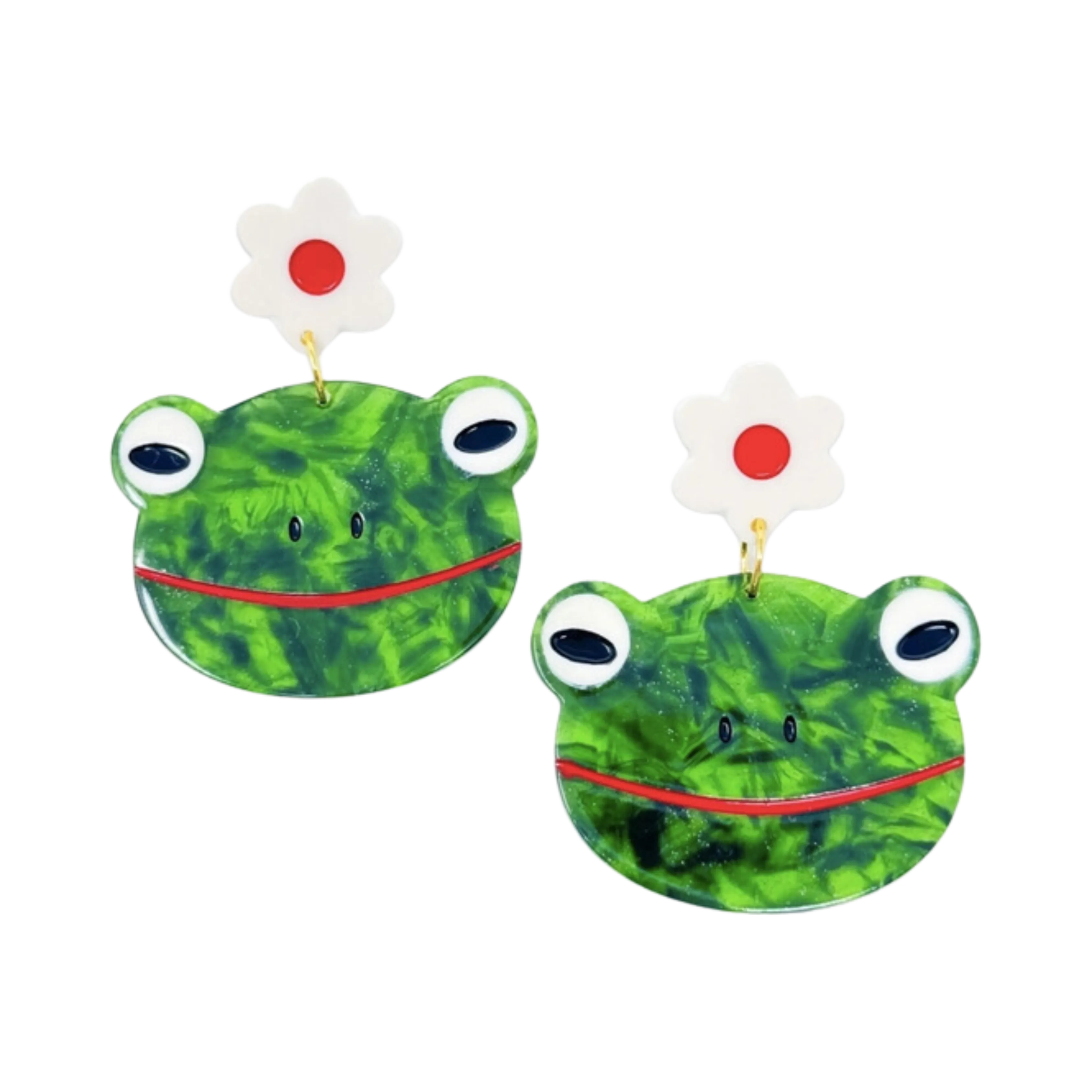 Frog and Flowers Acetate Earrings