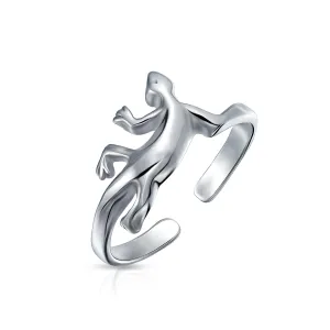 Garden Reptile Geko Lizard Midi Toe Ring in Polished Sterling Silver