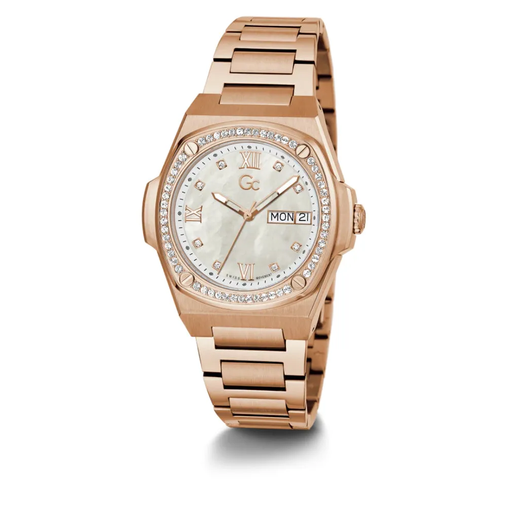 Gc Coussin Shape Ladies White MOP Dial Rose Gold Stainless Steel WatchLarge Size Metal
