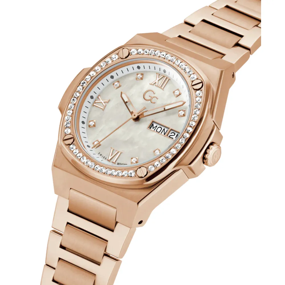 Gc Coussin Shape Ladies White MOP Dial Rose Gold Stainless Steel WatchLarge Size Metal