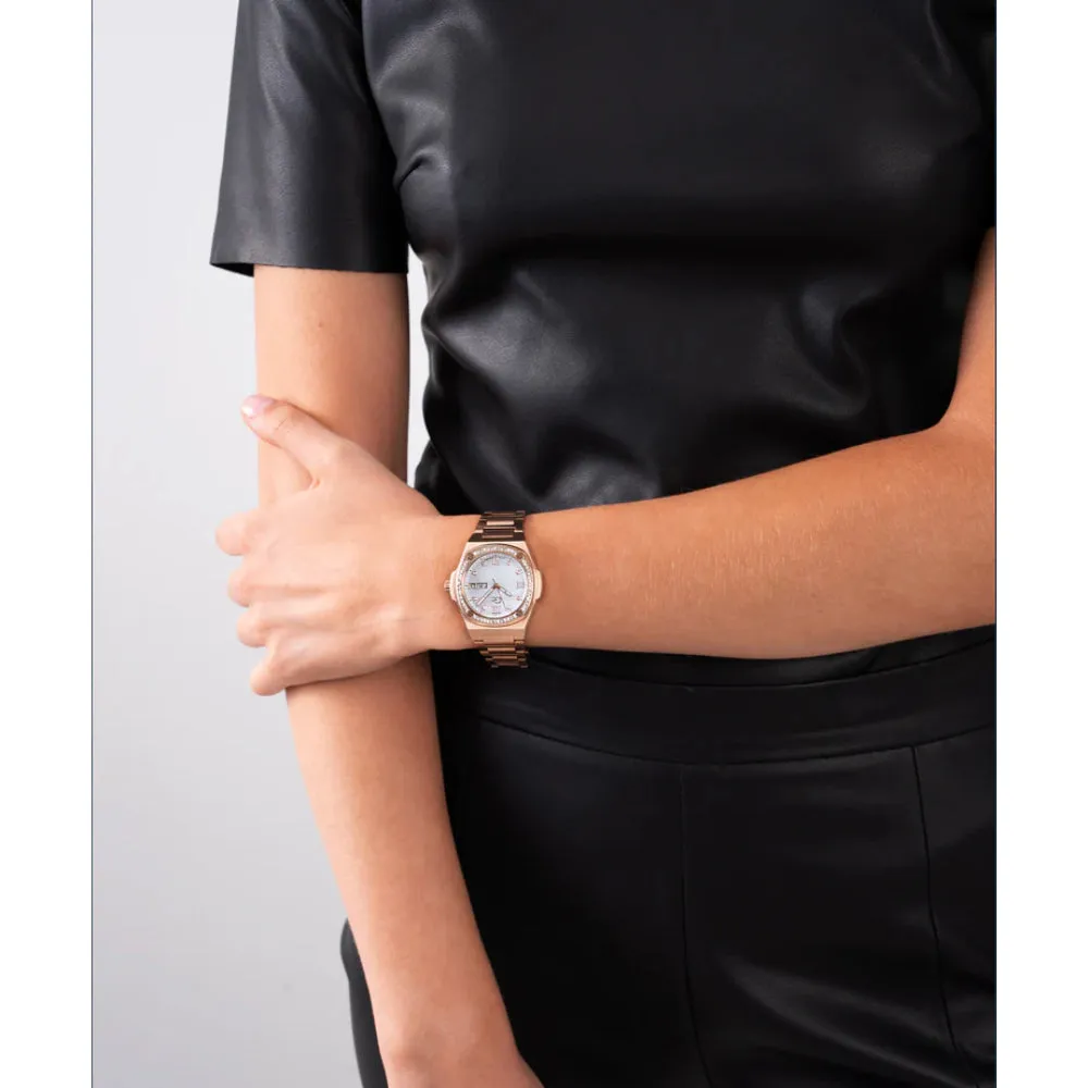 Gc Coussin Shape Ladies White MOP Dial Rose Gold Stainless Steel WatchLarge Size Metal