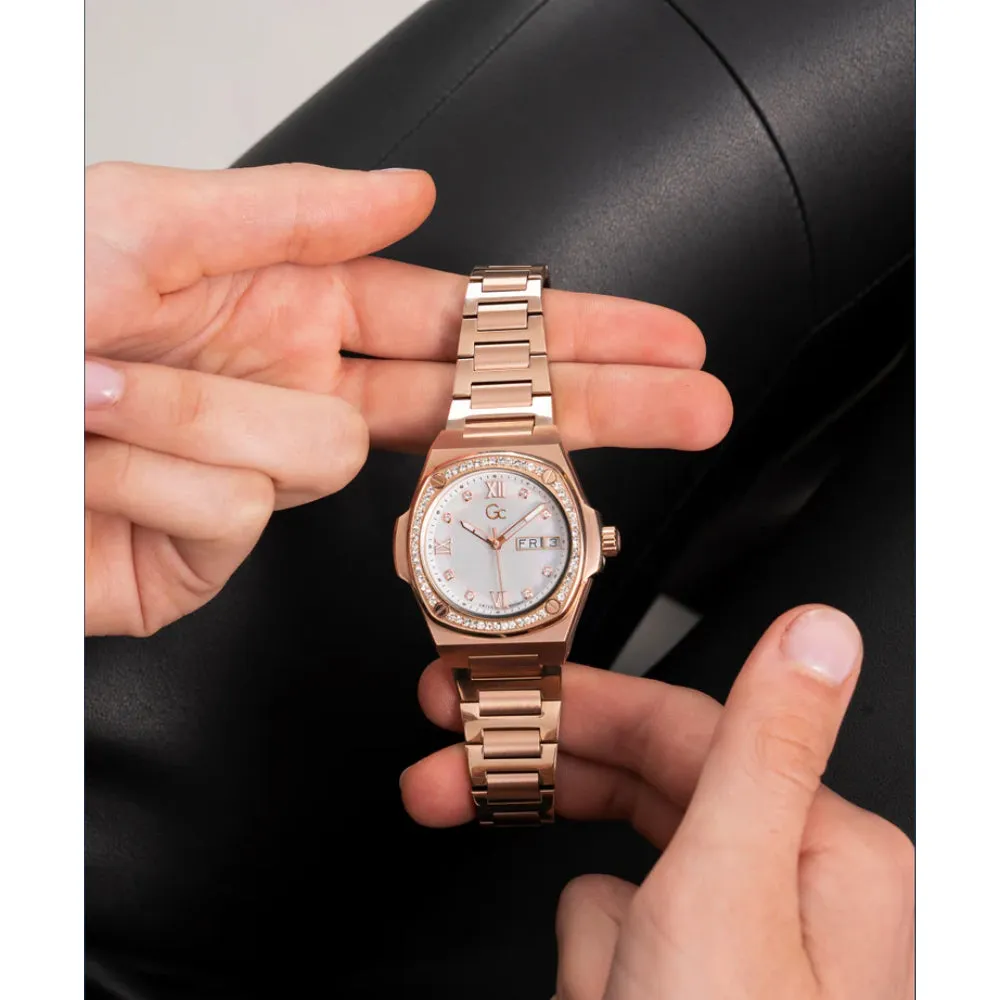 Gc Coussin Shape Ladies White MOP Dial Rose Gold Stainless Steel WatchLarge Size Metal