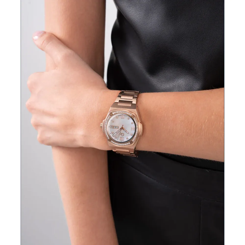 Gc Coussin Shape Ladies White MOP Dial Rose Gold Stainless Steel WatchLarge Size Metal