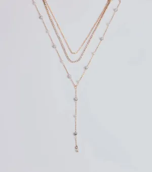 Glam Moment Rhinestone and Faux Pearl Lariat Necklace Set