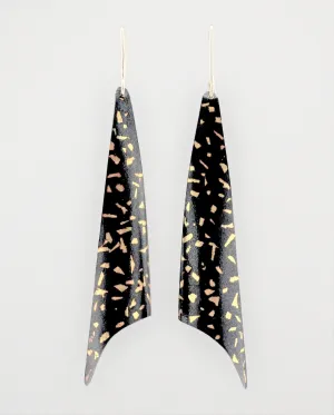 Gold and Black Statement Earrings, Sterling Silver, 24 karat Keum Boo, Black Patina, Kinetic Earrings, Statement Earrings