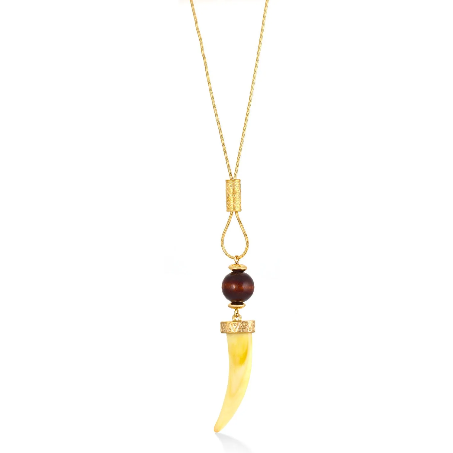 GOLD AND BROWN BEADS HORN PENDANT NECKLACES #SQ3658 (MF12)