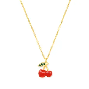 Gold Chain Necklace with Cherry Charm