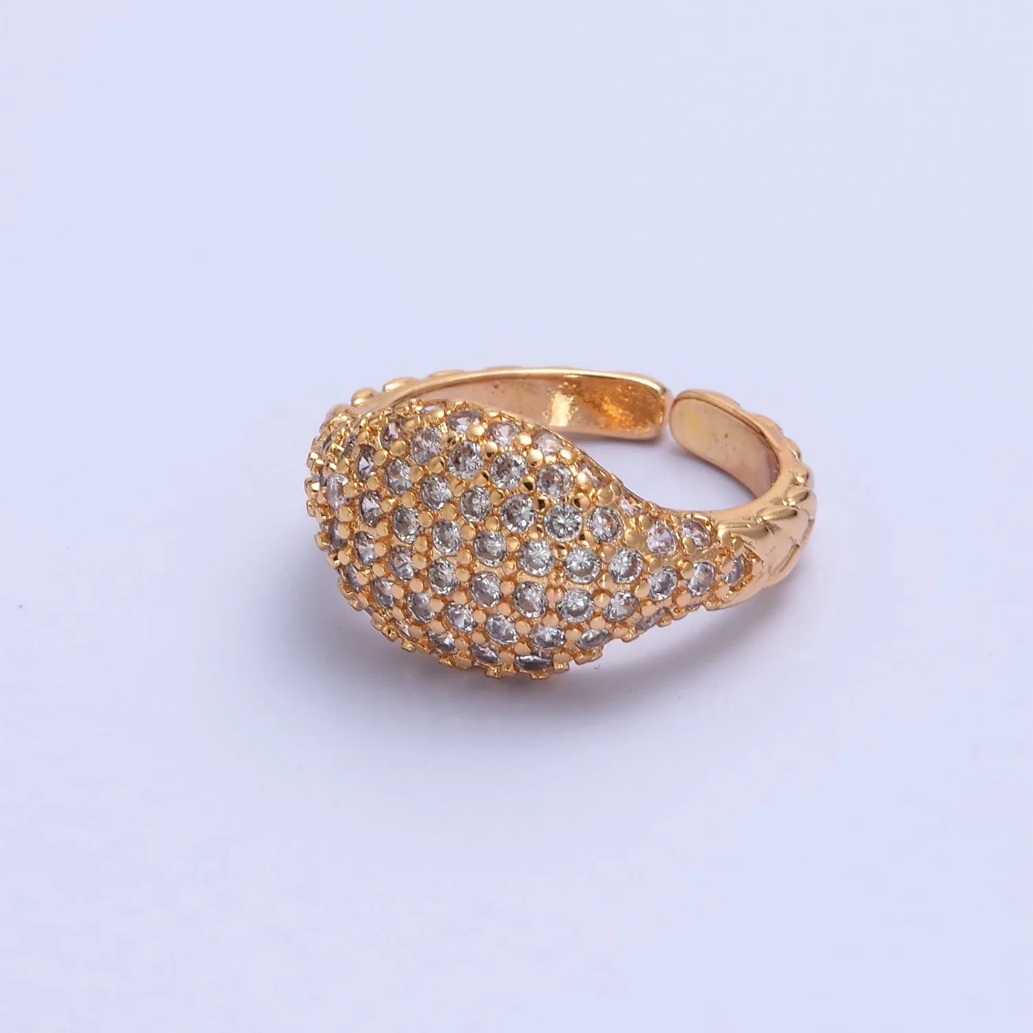 Gold CZ Pave Square Signet Midi Ring Diamond Signet Pinky Ring Open Adjustable O-2237