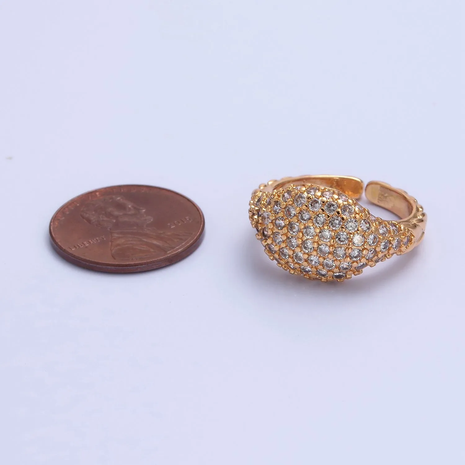 Gold CZ Pave Square Signet Midi Ring Diamond Signet Pinky Ring Open Adjustable O-2237