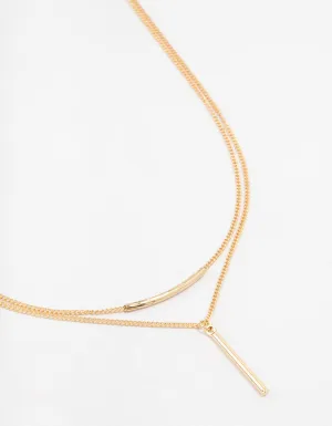 Gold Double Chain Bar Necklace
