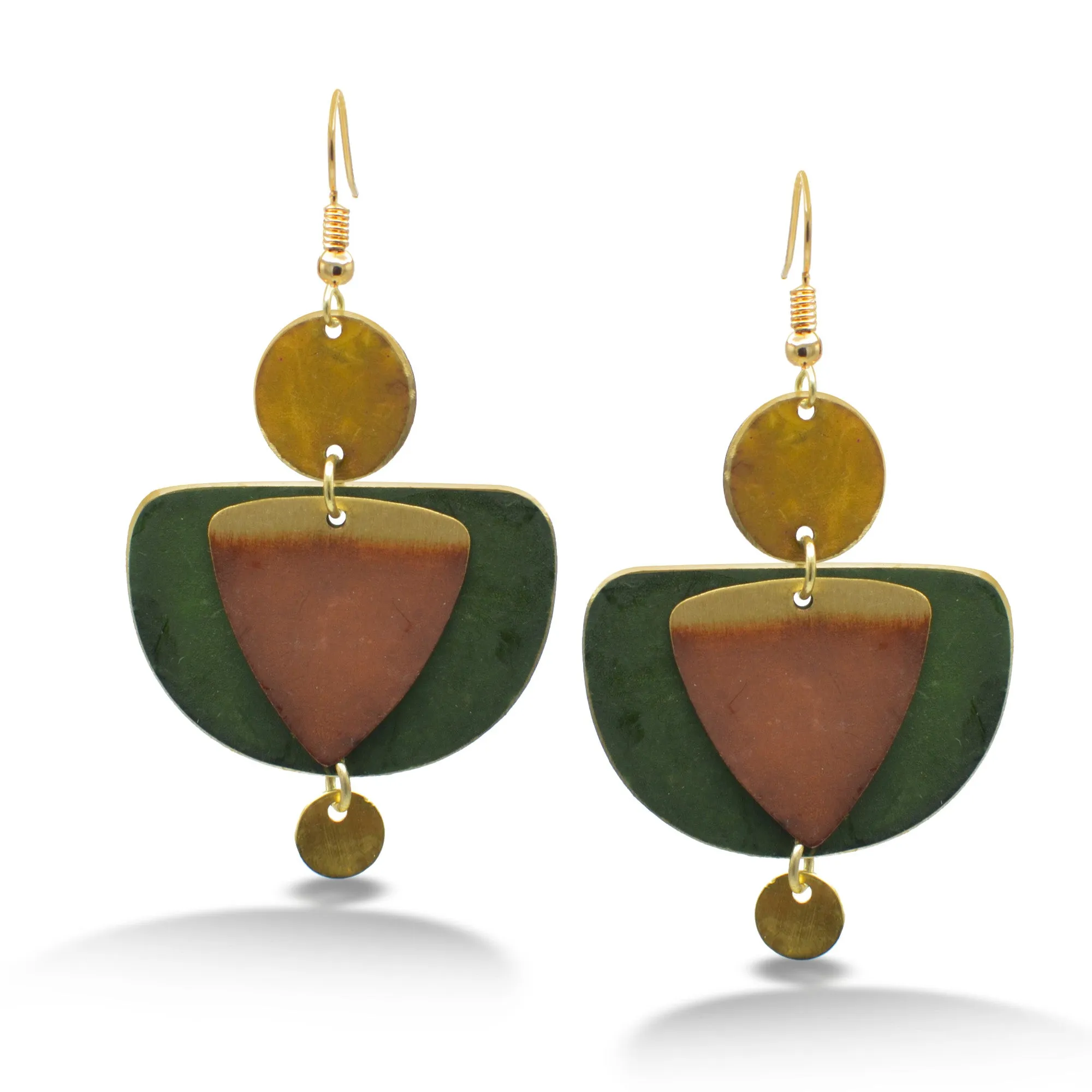 GOLD GREEN AND BROWN PATINA DROP EARRINGS #ER55670BRN(BF6)