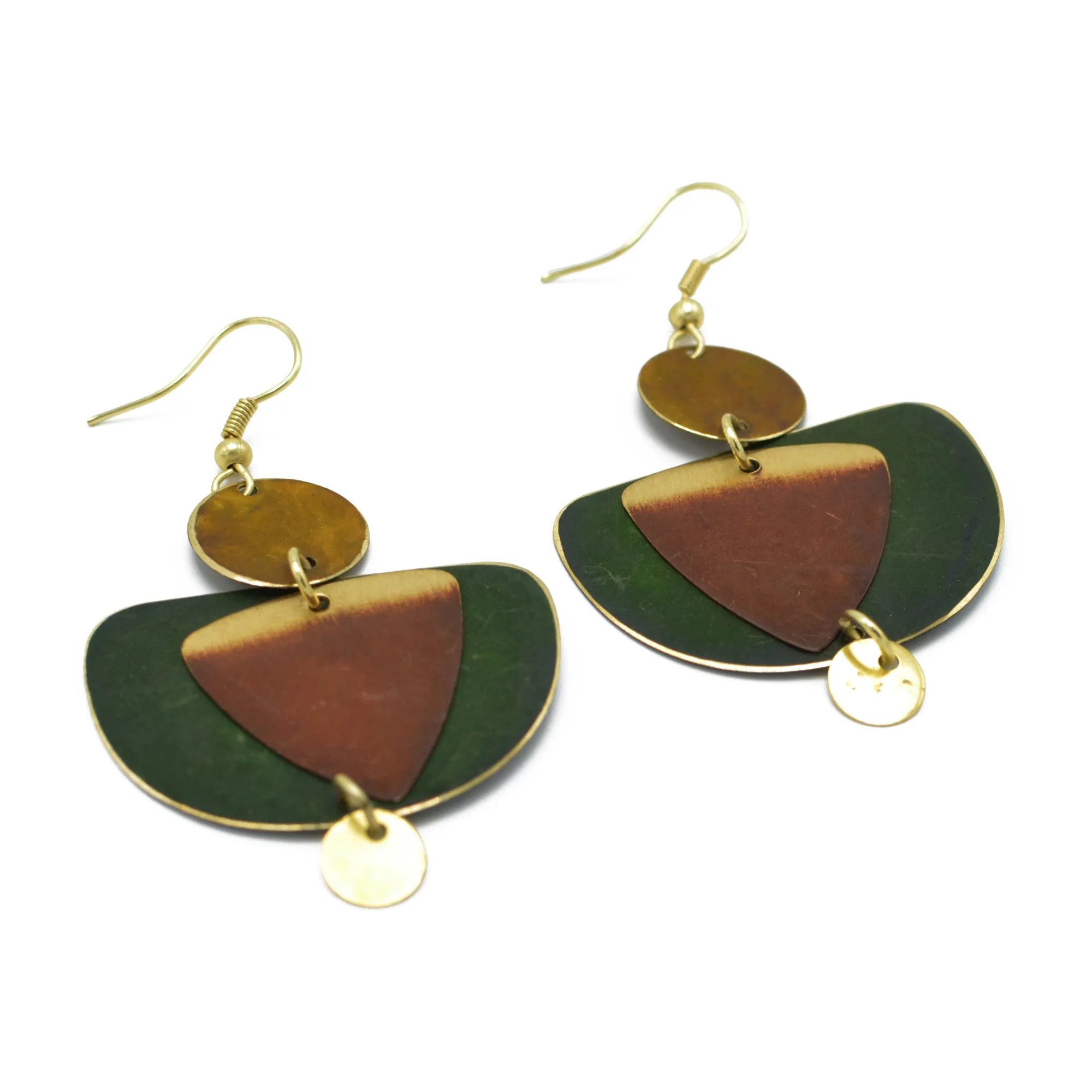 GOLD GREEN AND BROWN PATINA DROP EARRINGS #ER55670BRN(BF6)