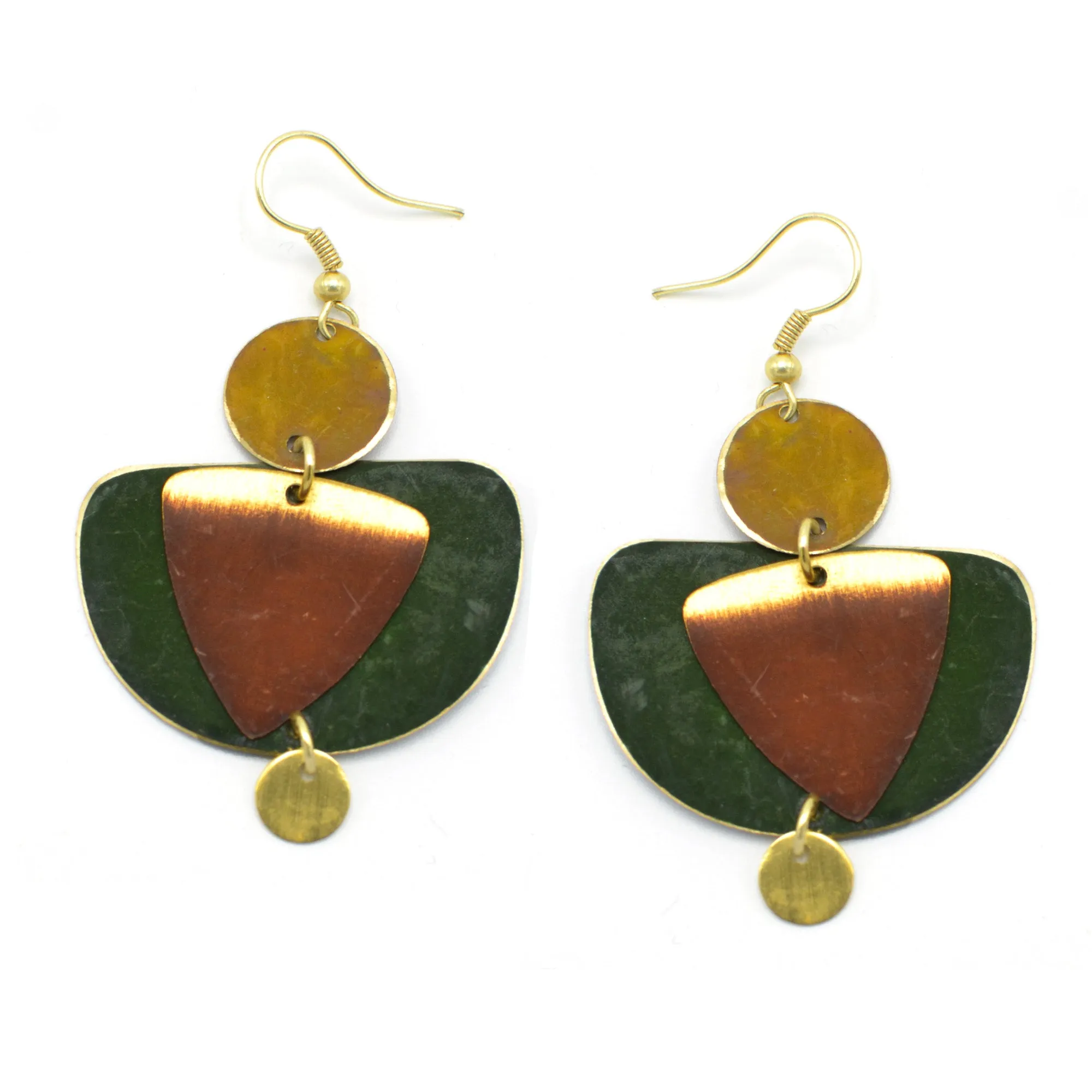 GOLD GREEN AND BROWN PATINA DROP EARRINGS #ER55670BRN(BF6)