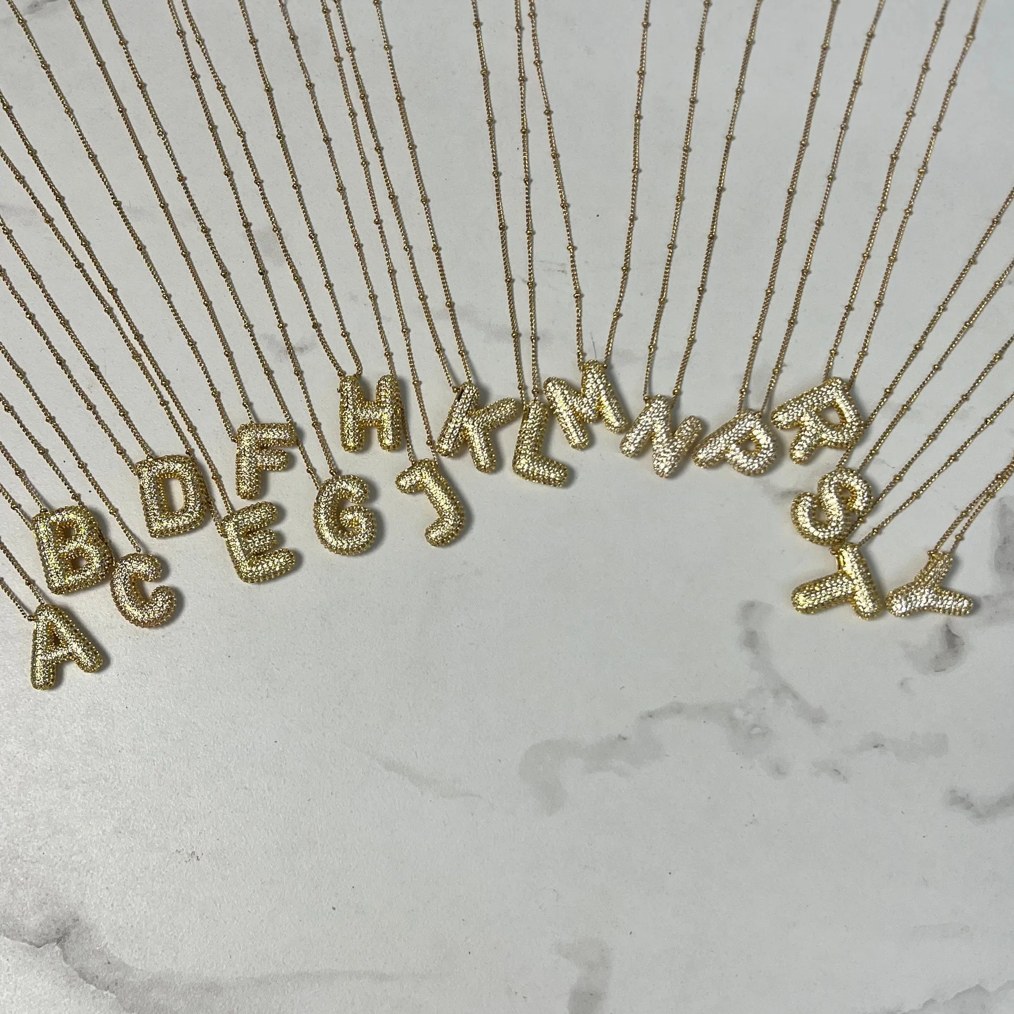 Gold Initial Necklaces with Rhinestones