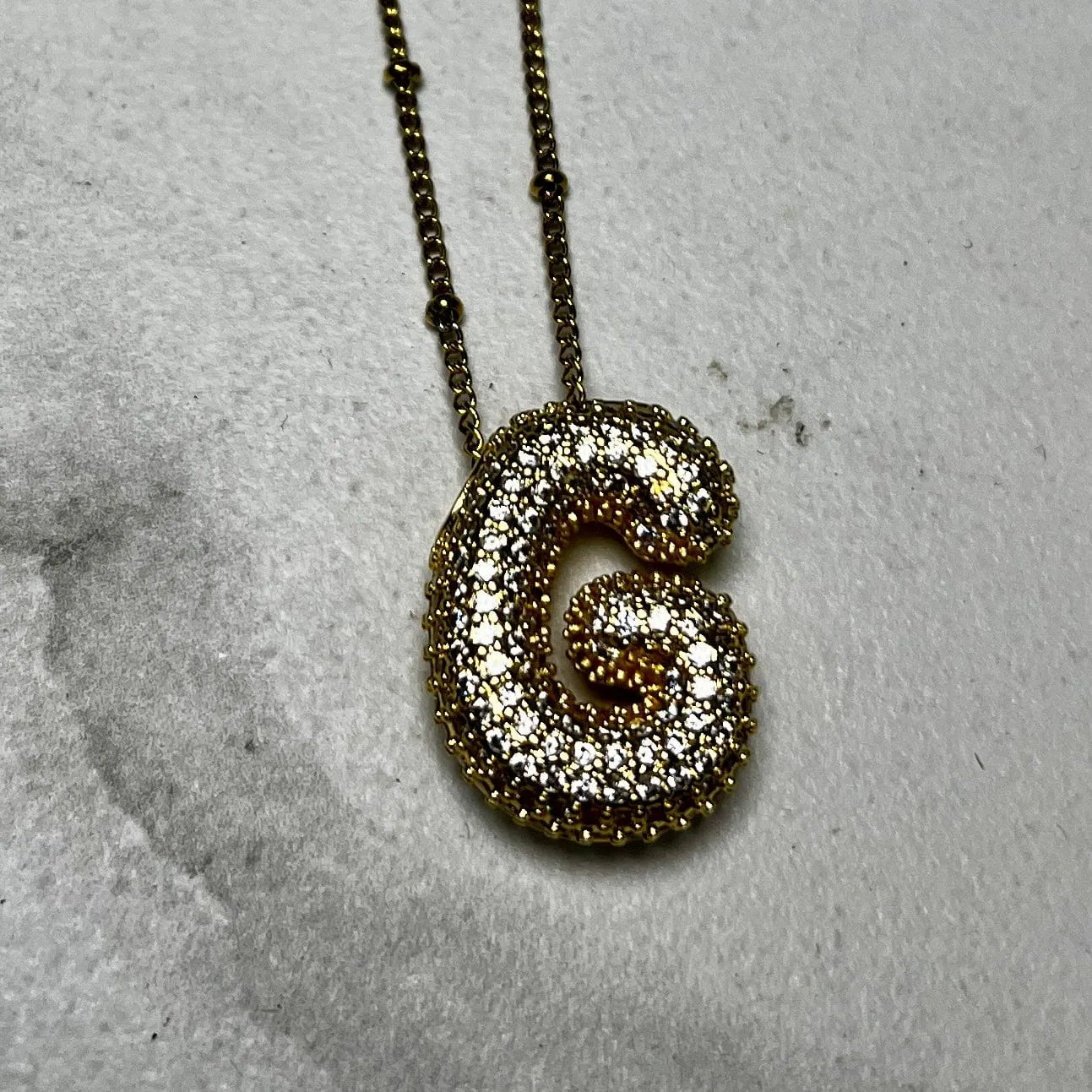 Gold Initial Necklaces with Rhinestones