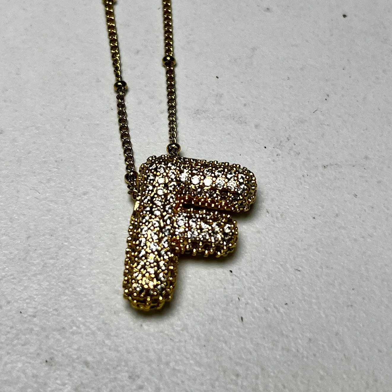 Gold Initial Necklaces with Rhinestones