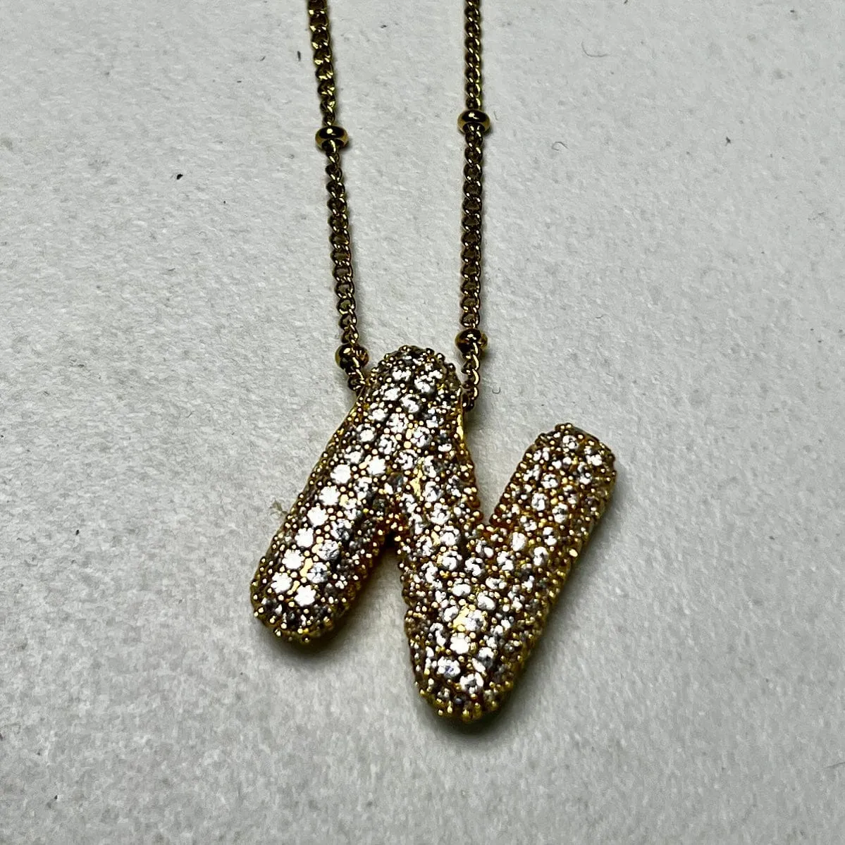 Gold Initial Necklaces with Rhinestones