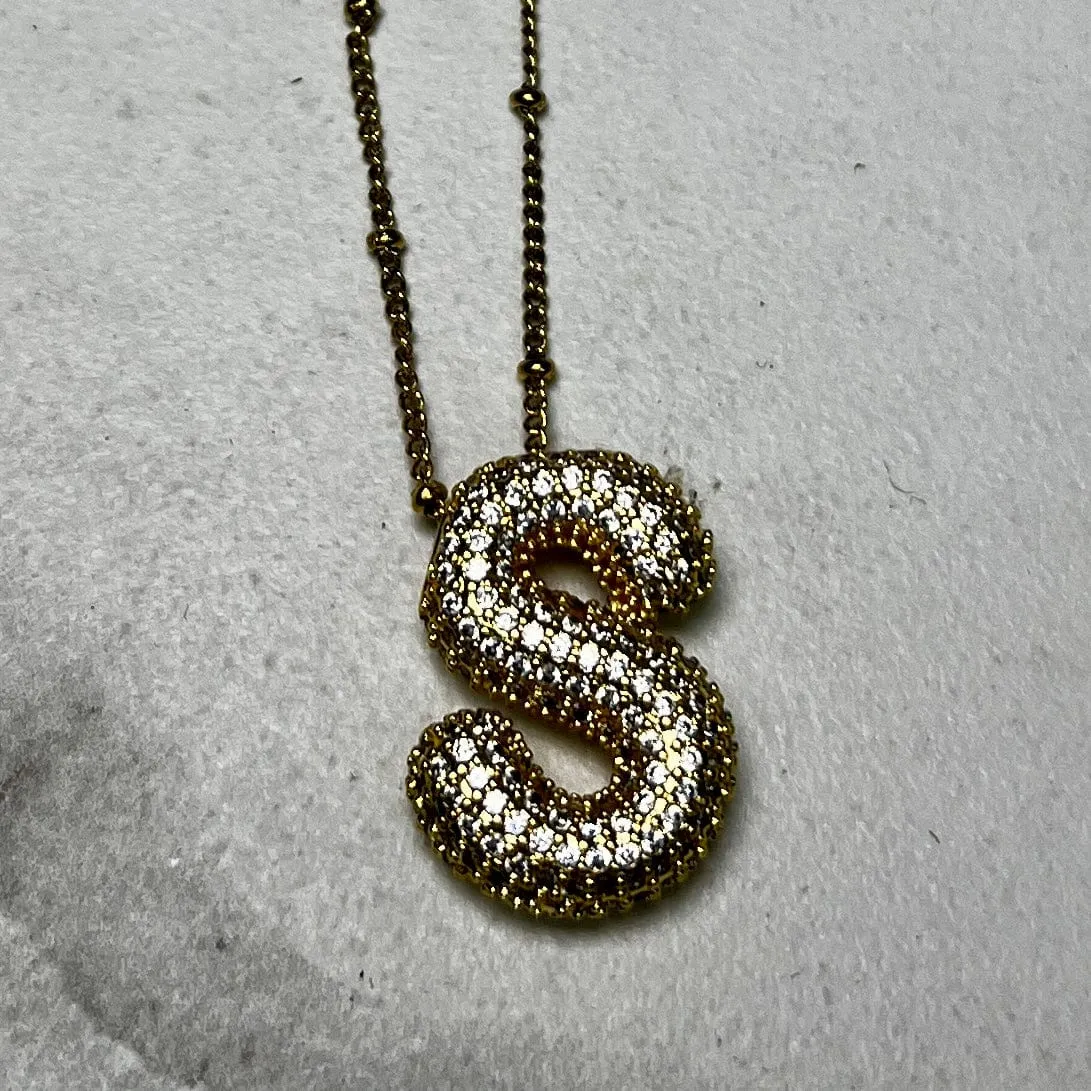 Gold Initial Necklaces with Rhinestones