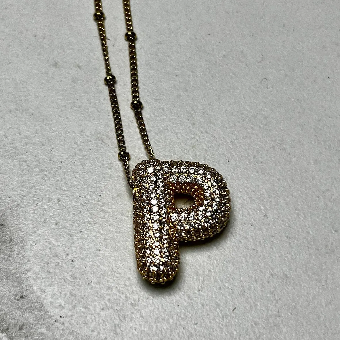 Gold Initial Necklaces with Rhinestones