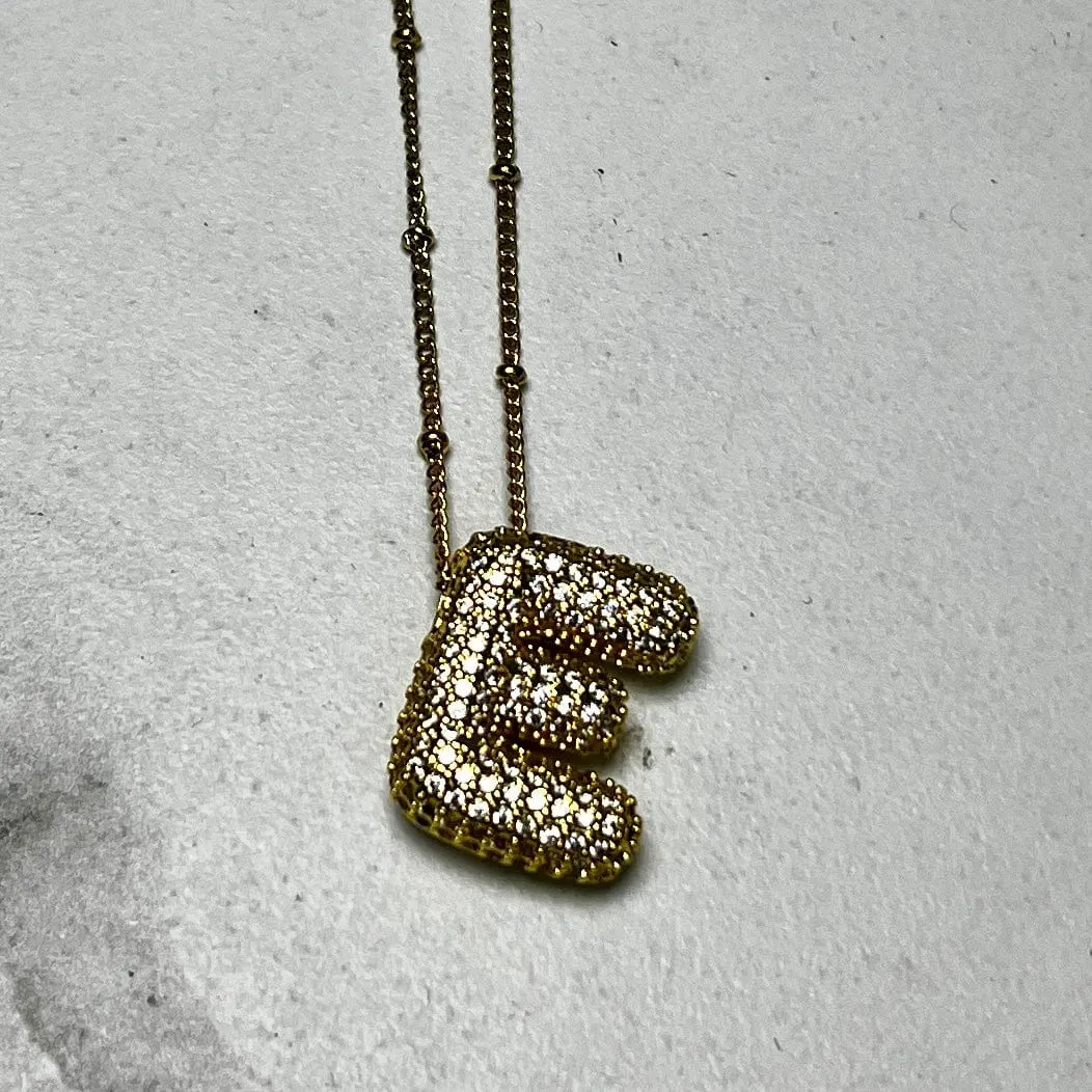 Gold Initial Necklaces with Rhinestones