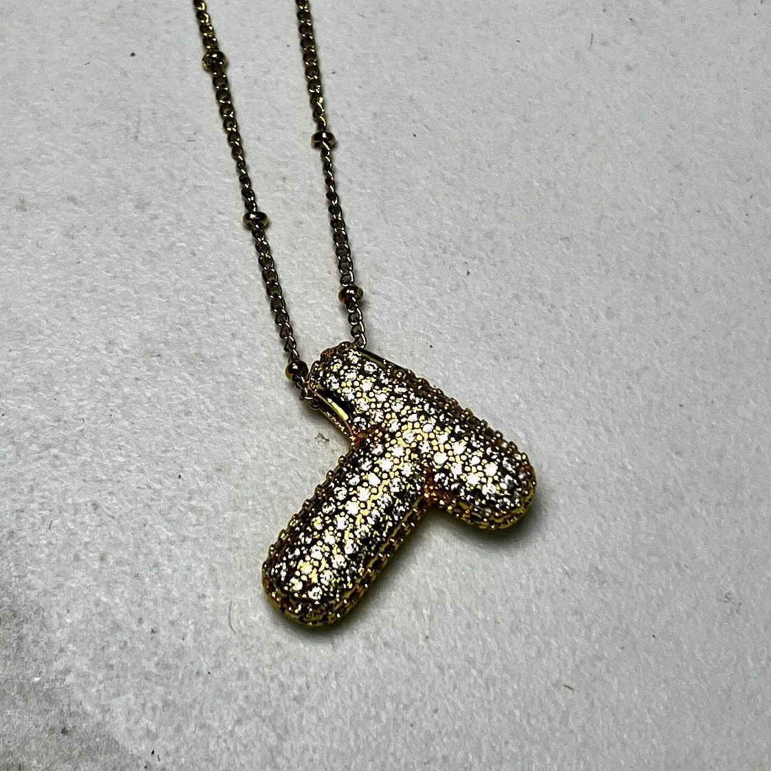 Gold Initial Necklaces with Rhinestones