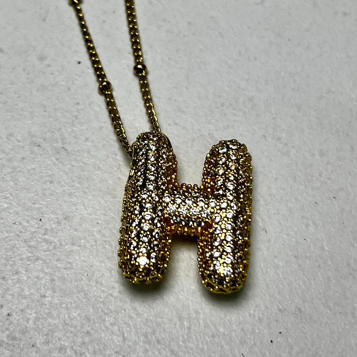Gold Initial Necklaces with Rhinestones