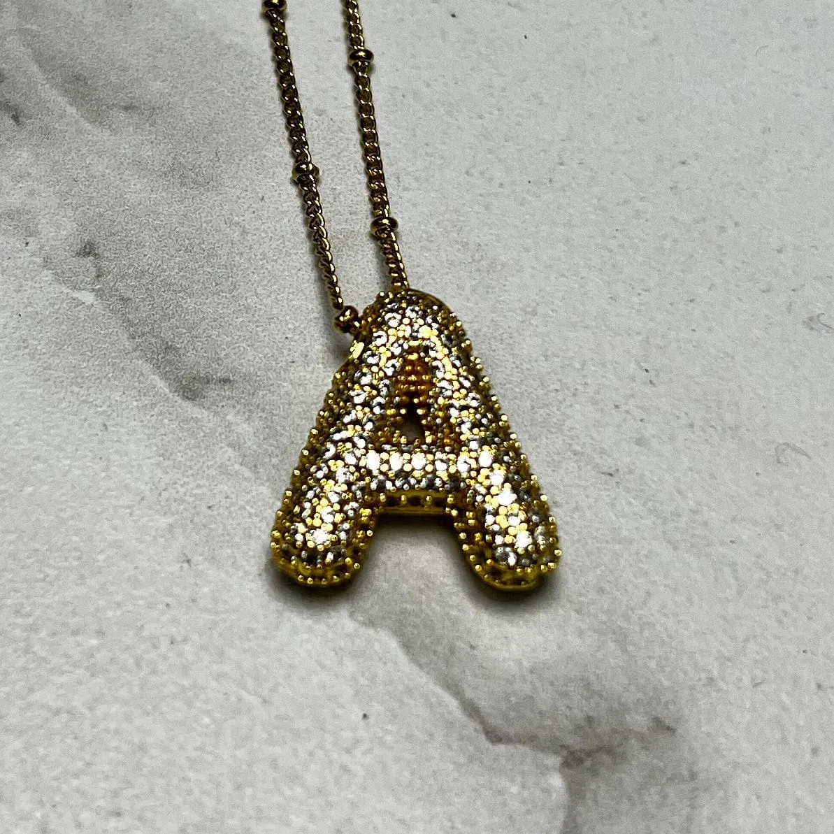 Gold Initial Necklaces with Rhinestones