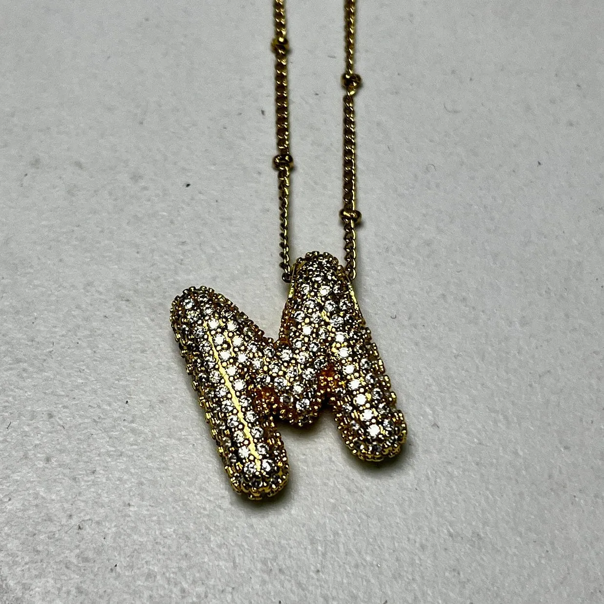 Gold Initial Necklaces with Rhinestones