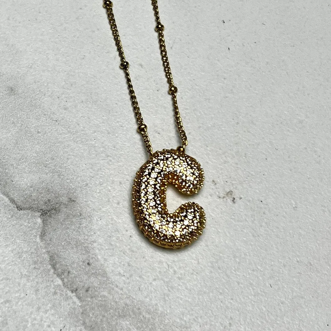 Gold Initial Necklaces with Rhinestones